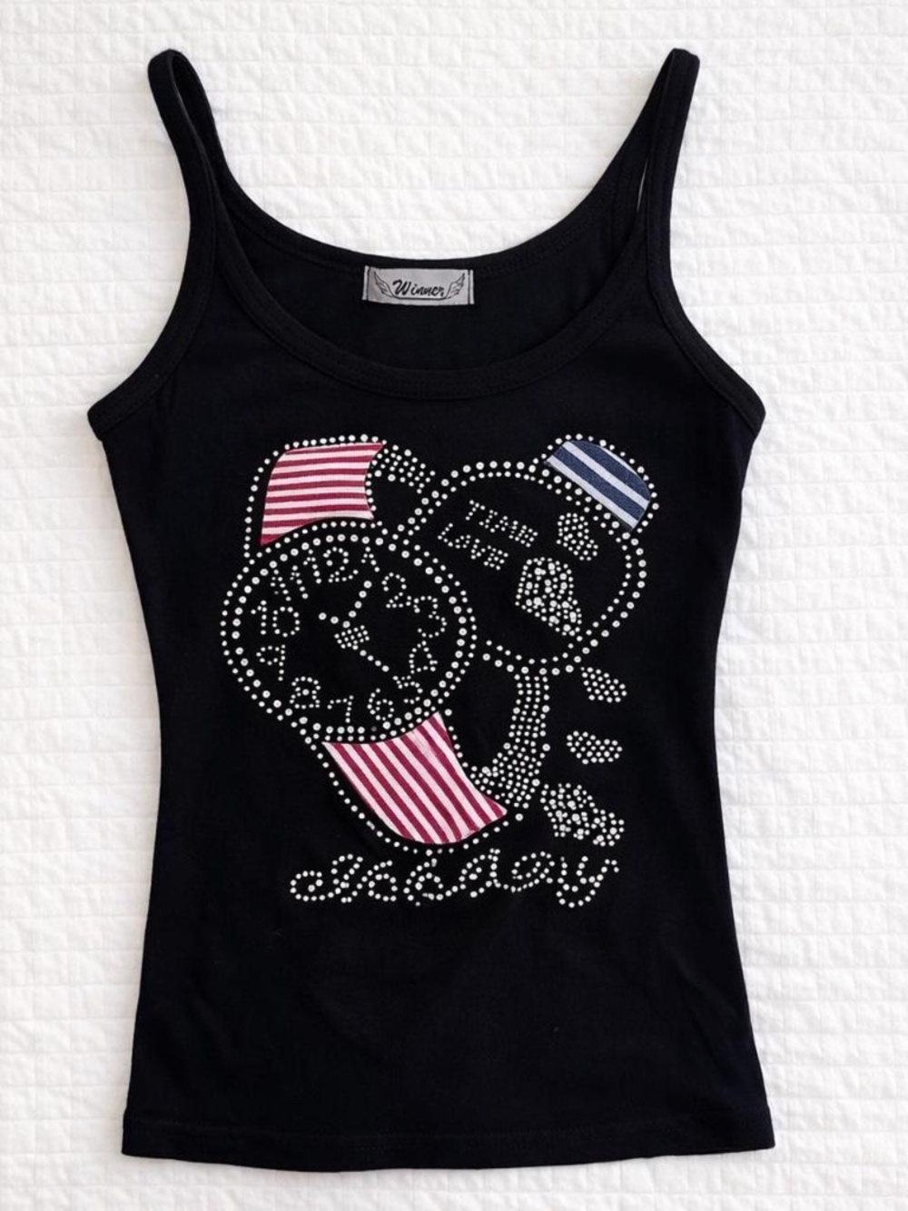 Y2K Winner rhinestone graphic black cami tank top (fits S)